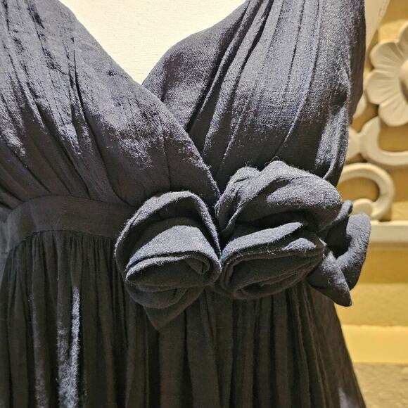 Frisky S Navy Sleeveless Mini Dress Empire Waist Rosette Boho Cottagecore Y2K - Picture 6 of 12